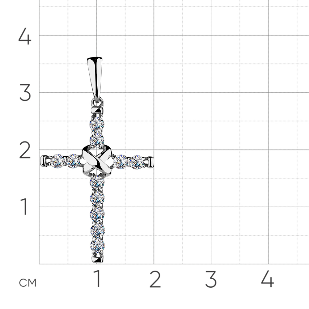 Крестик из белого золота с камнями Фианит
