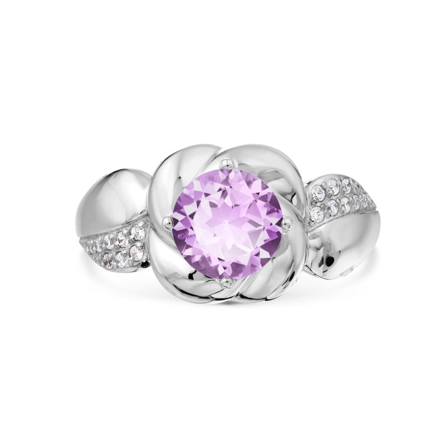 Inel din aur alb cu pietre Cubic Zirconia Incolor, Ametist