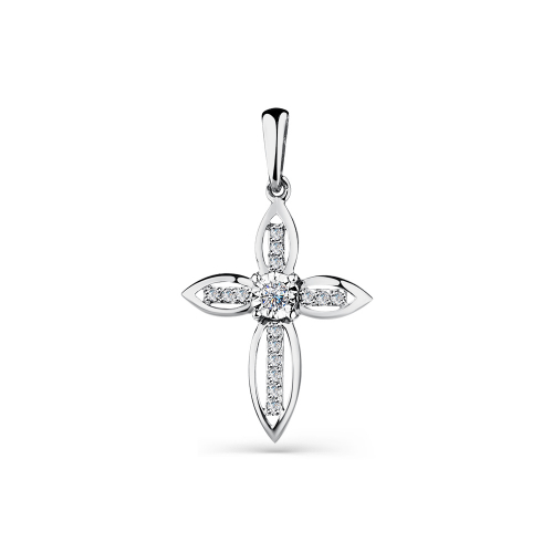 Cruce din aur alb cu pietre Cubic Zirconia Incolor