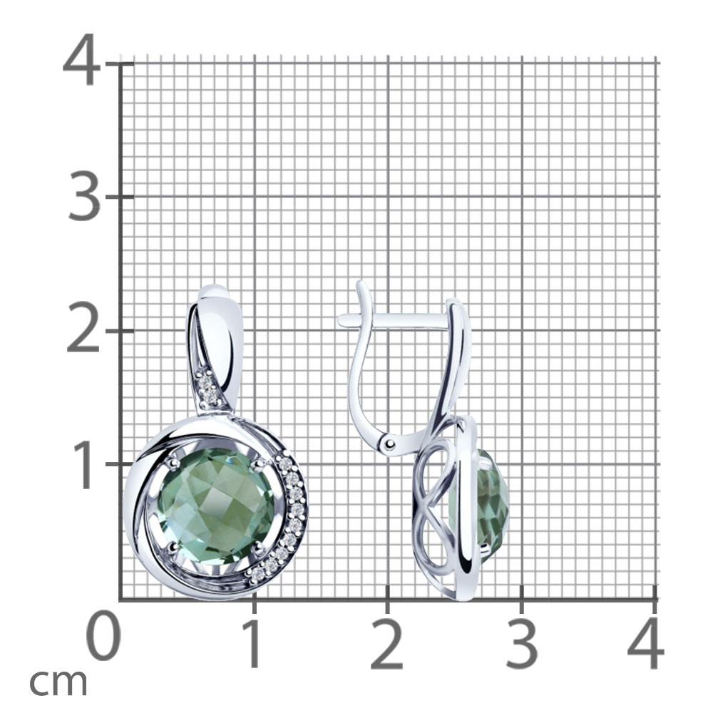 Cercei din argint  cu pietre Cubic Zirconia Incolor, Cuart Verde (sint.)