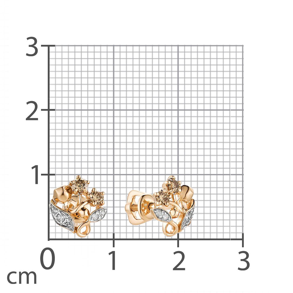 Cercei Pusete din aur roșu cu pietre Diamant, Diamant Cognac