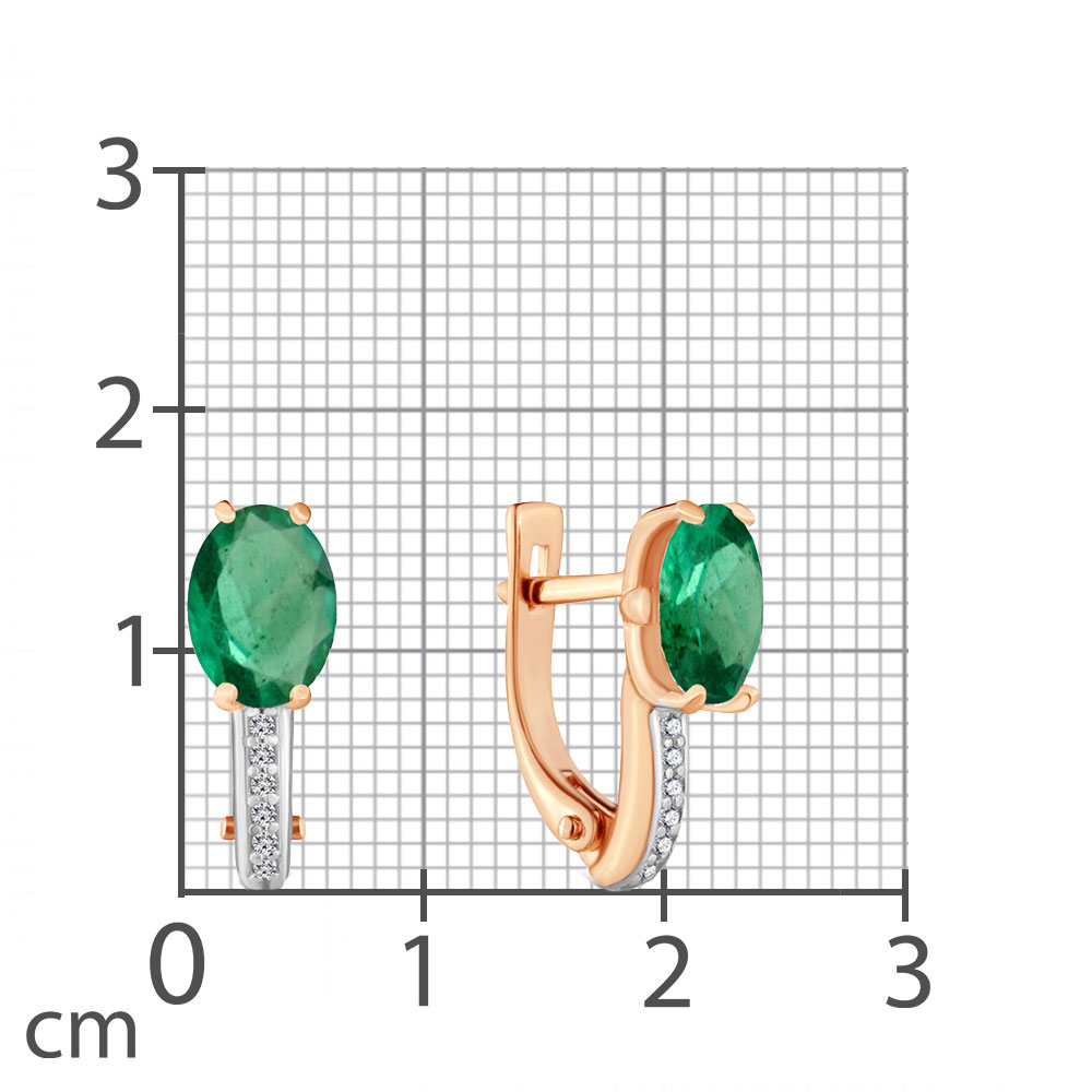 Cercei din aur roșu cu pietre Diamant, Smarald