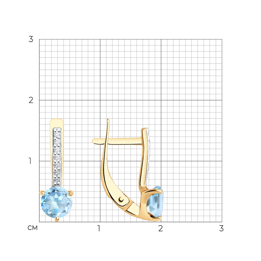 Cercei din aur roșu cu pietre Cubic Zirconia Incolor, Topaz albastru