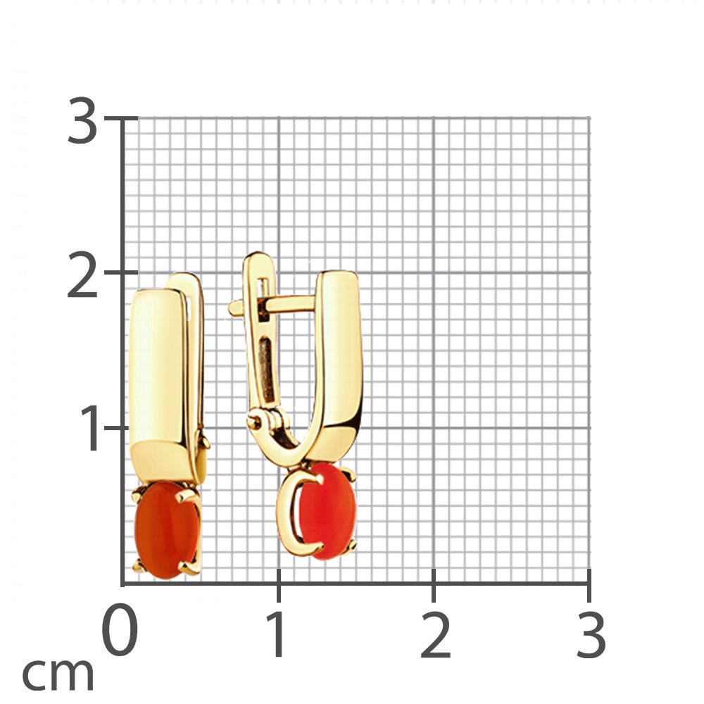 Серьги из желтого золота с камнями Сердолик