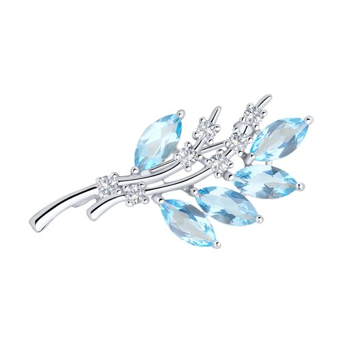 Broșă din argint  cu pietre Cubic Zirconia Incolor, Topaz albastru