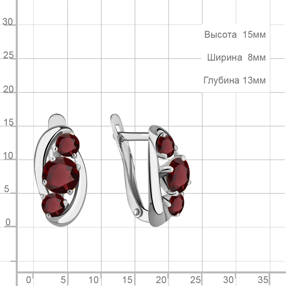 Серьги из серебра с камнями Гранат
