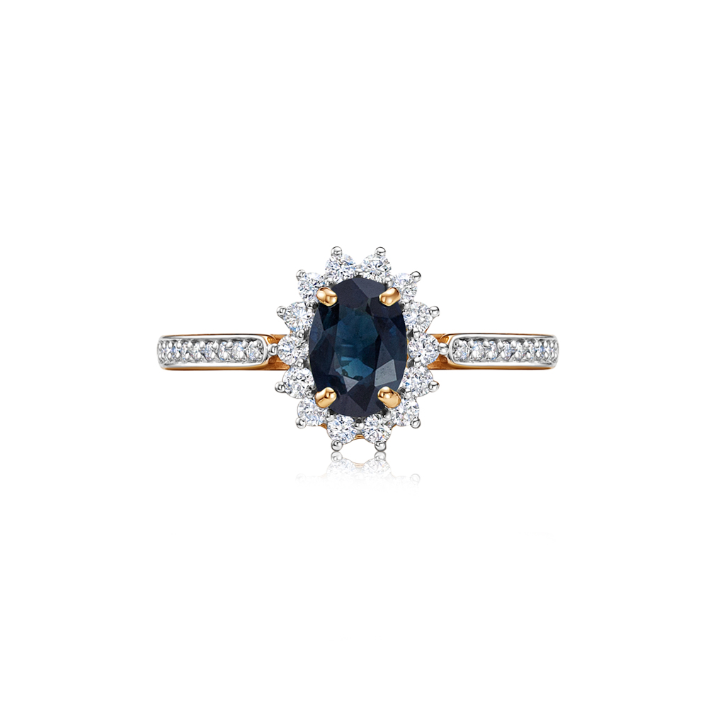 Inel din aur roșu cu pietre Diamant, Safir