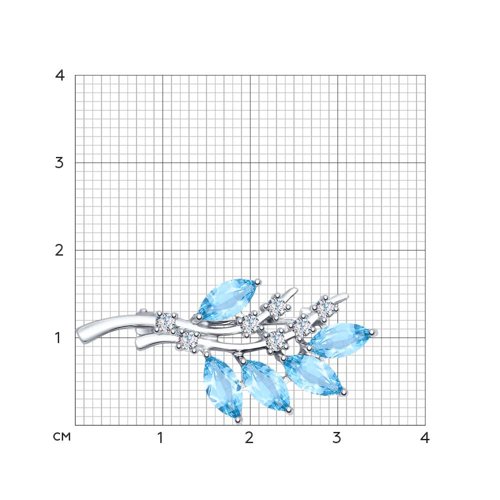 Broșă din argint  cu pietre Cubic Zirconia Incolor, Topaz albastru