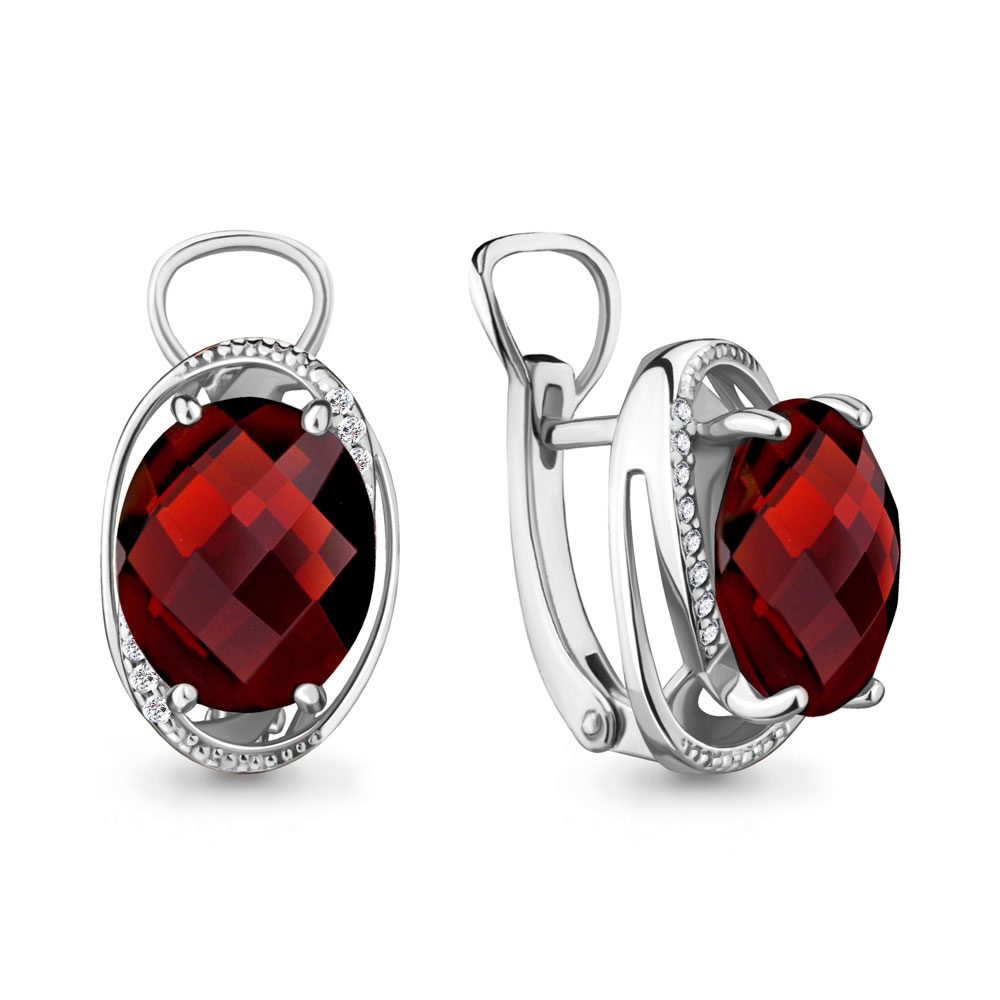 Cercei din aur alb cu pietre Cubic Zirconia Incolor, Granat