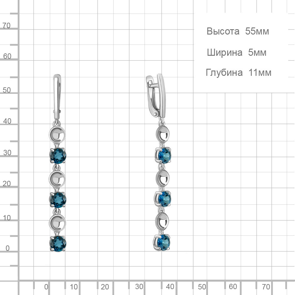 Серьги Длинные из серебра с камнями Топаз London