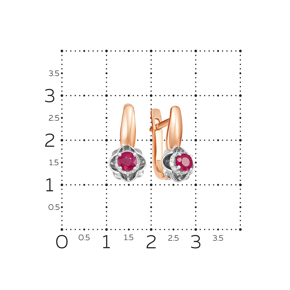 Серьги из красного золота с камнями Бриллиант, Рубин