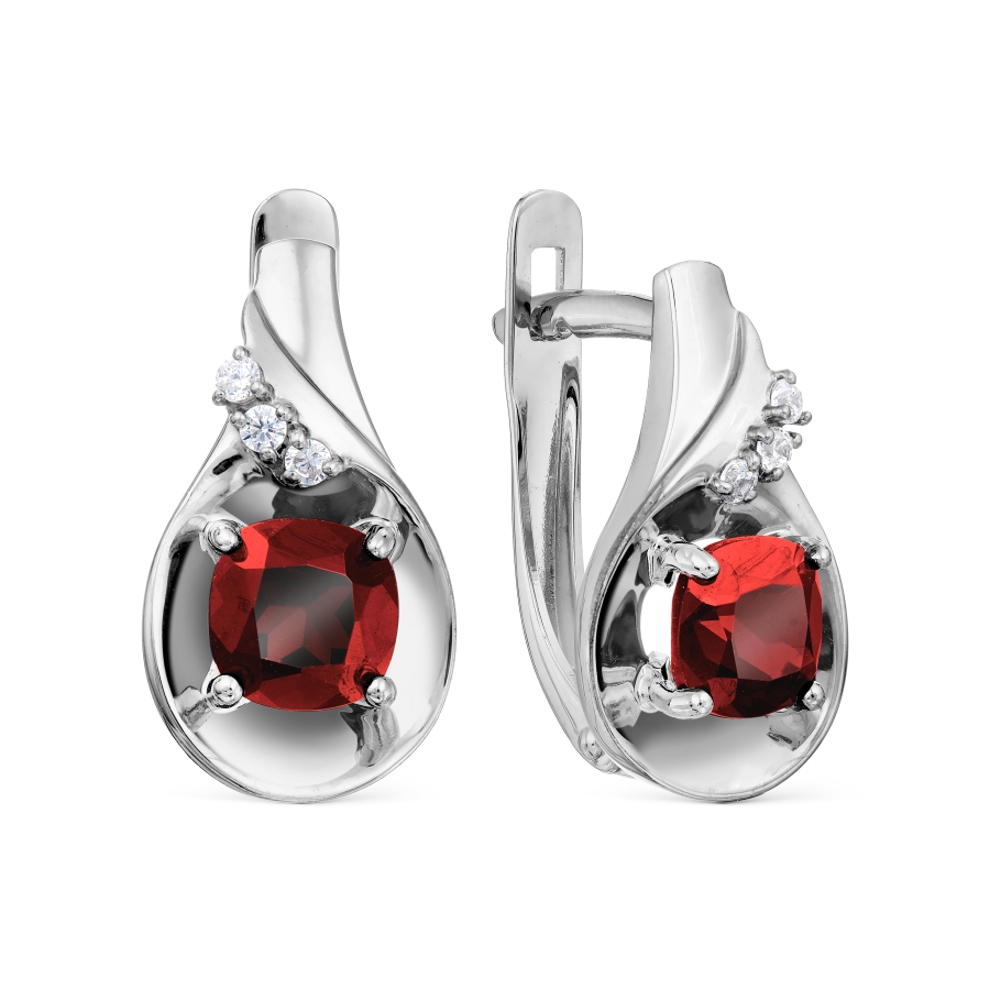 Cercei din aur alb cu pietre Cubic Zirconia Incolor, Granat