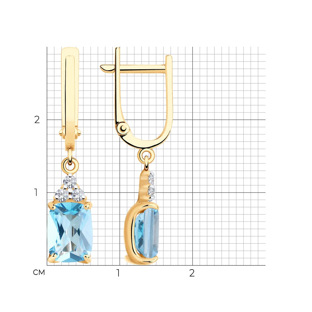 Cercei Suspendați din aur roșu cu pietre Cubic Zirconia Incolor, Topaz albastru