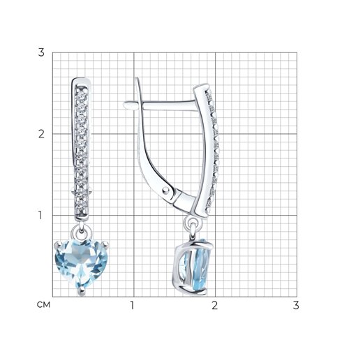 Cercei din argint  cu pietre Cubic Zirconia Incolor, Topaz albastru