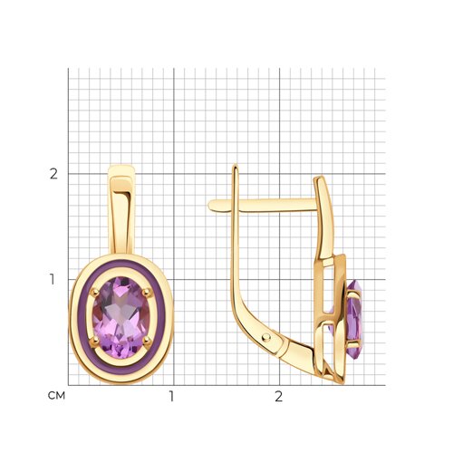 Серьги из красного золота с камнями Аметист, Эмаль