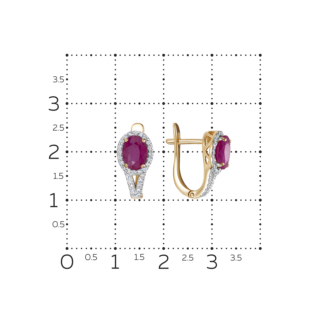 Серьги из красного золота с камнями Бриллиант, Рубин