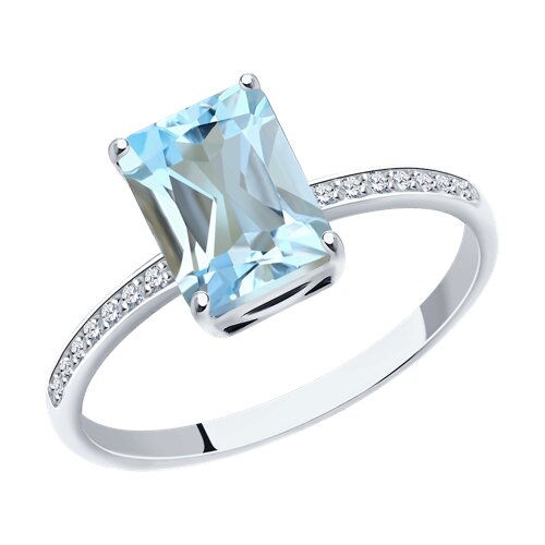 Inel din aur alb cu pietre Cubic Zirconia Incolor, Topaz albastru