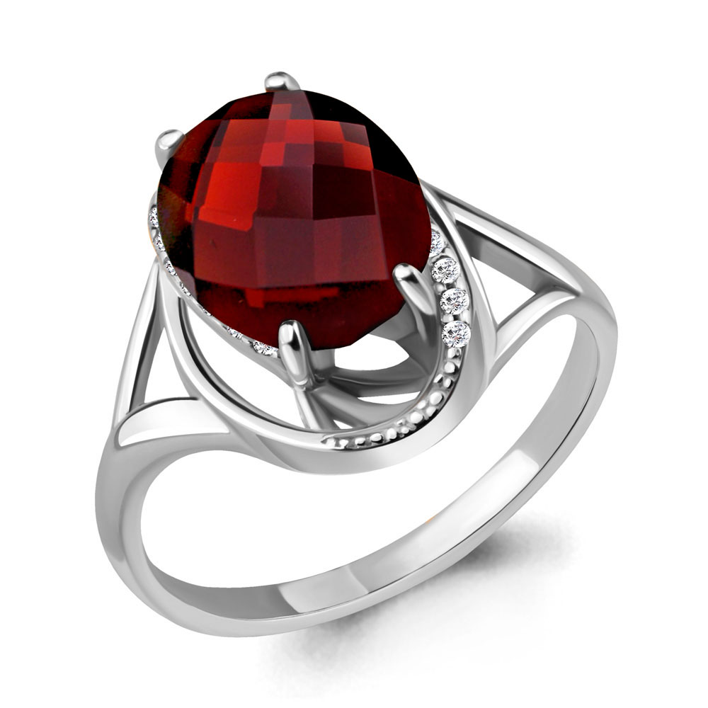 Inel din aur alb cu pietre Cubic Zirconia Incolor, Granat