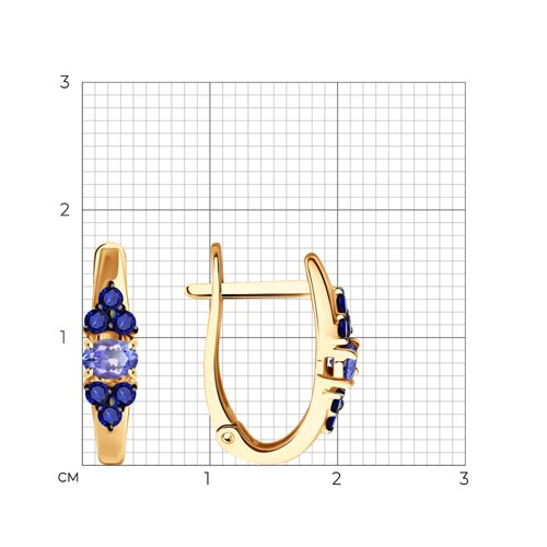 Серьги из красного золота с камнями Сапфир, Танзанит