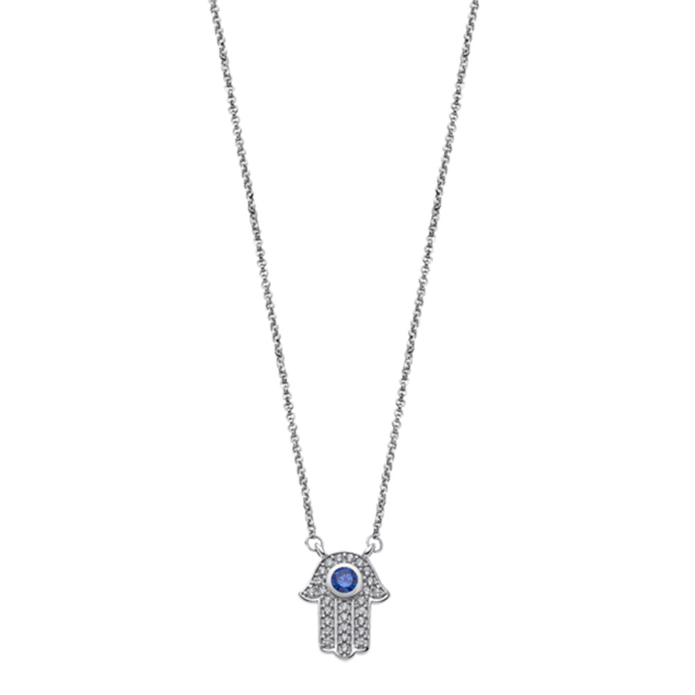 Colier din argint  cu pietre Cubic Zirconia Incolor, Cubic Zirconia Albastru Safir