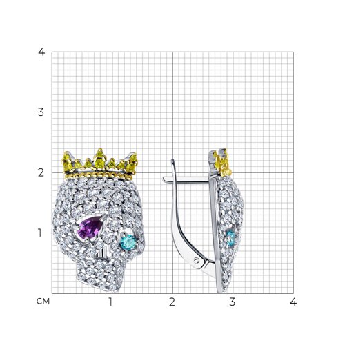 Cercei din argint  cu pietre Cubic Zirconia Incolor, Cubic Zirconia Liliachiu și Cubic Zirconia Verde