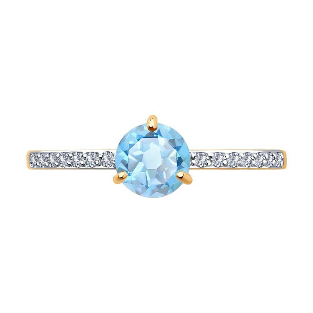 Inel din aur roșu cu pietre Cubic Zirconia Incolor, Topaz albastru