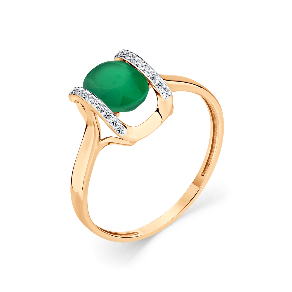 Inel din aur roșu cu pietre Cubic Zirconia Incolor, Agat verde