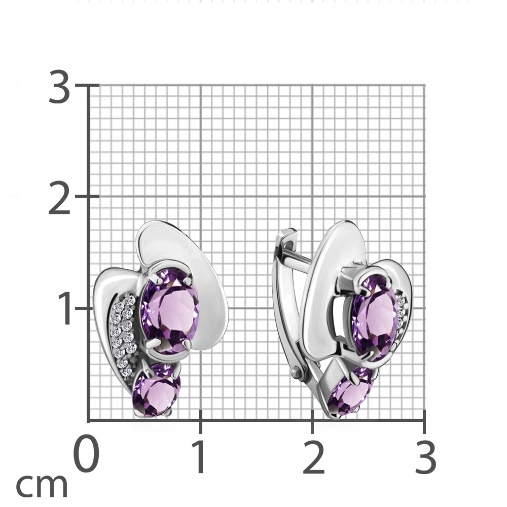 Серьги из серебра с камнями Фианит, Аметист