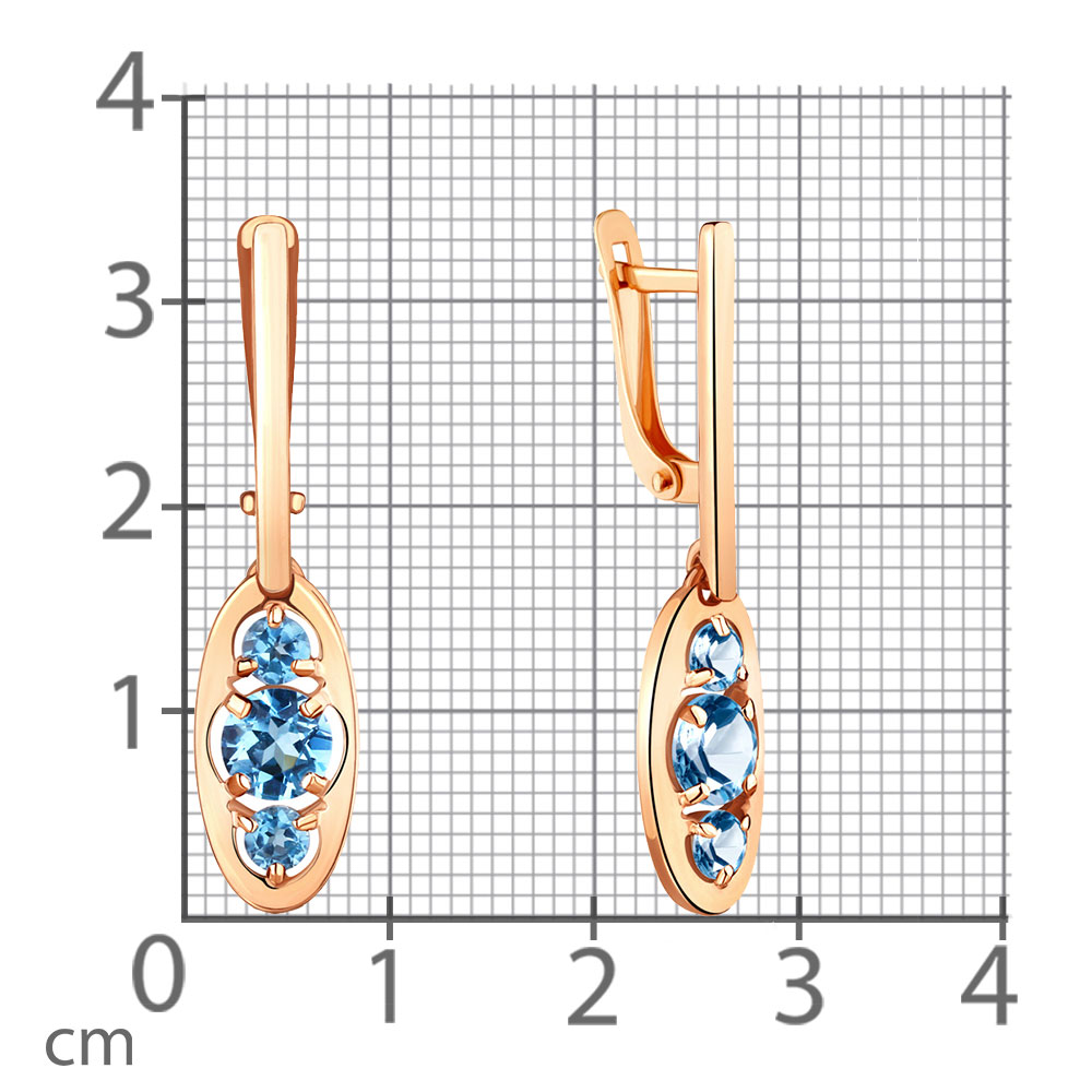Серьги Длинные из красного золота с камнями Топаз Swiss