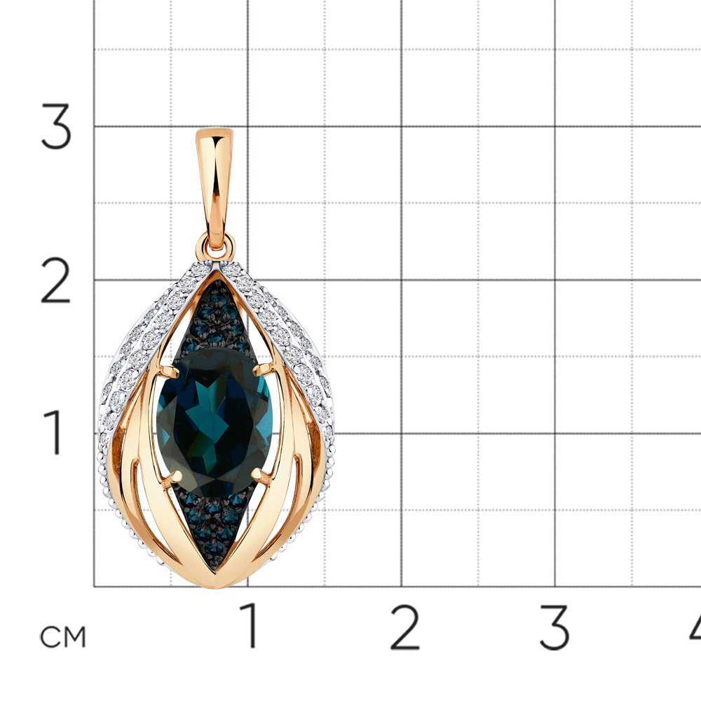 Pandantiv din aur roșu cu pietre Cubic Zirconia Incolor, Cubic Zirconia Albastru Safir și Topaz London