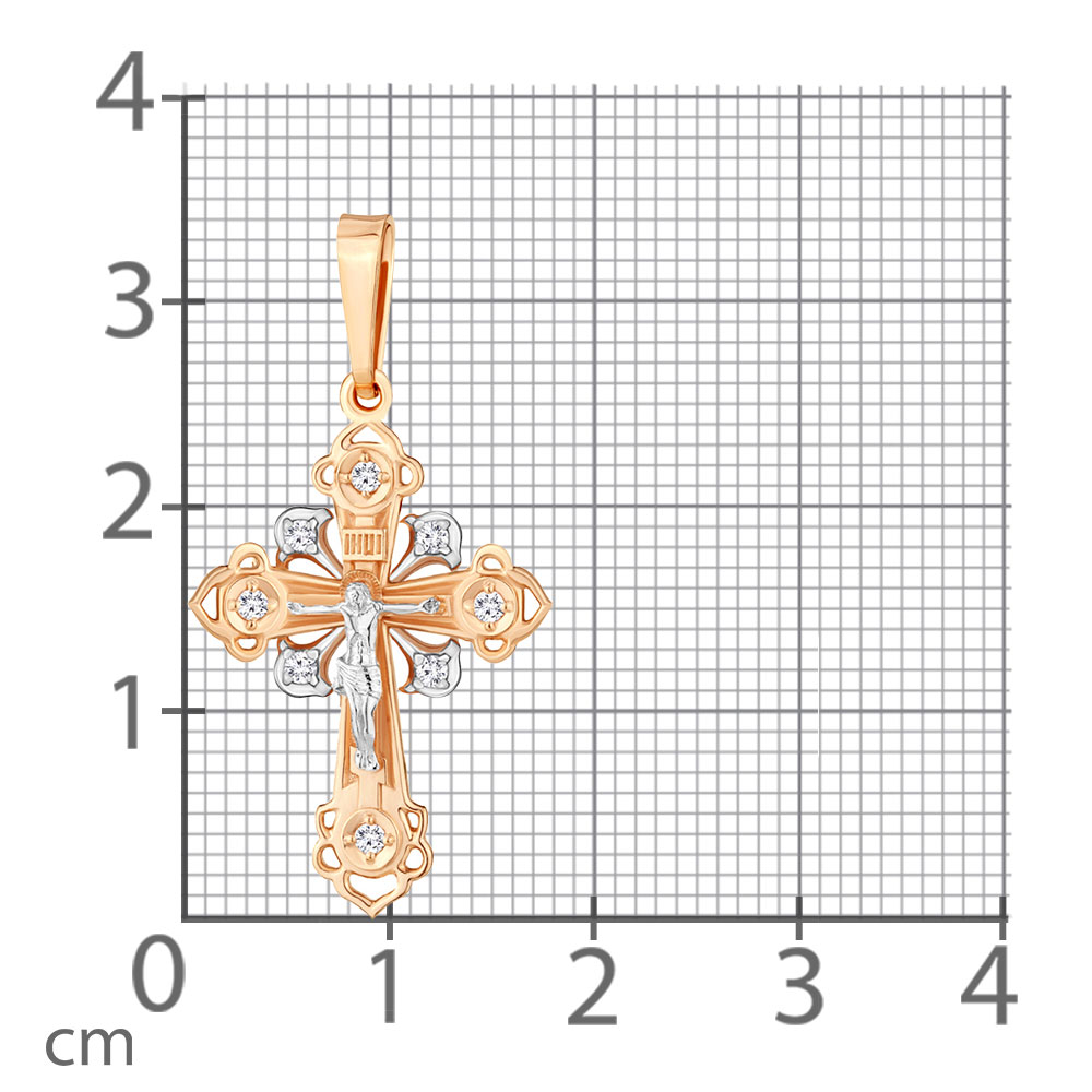 Крестик из красного золота с камнями Фианит