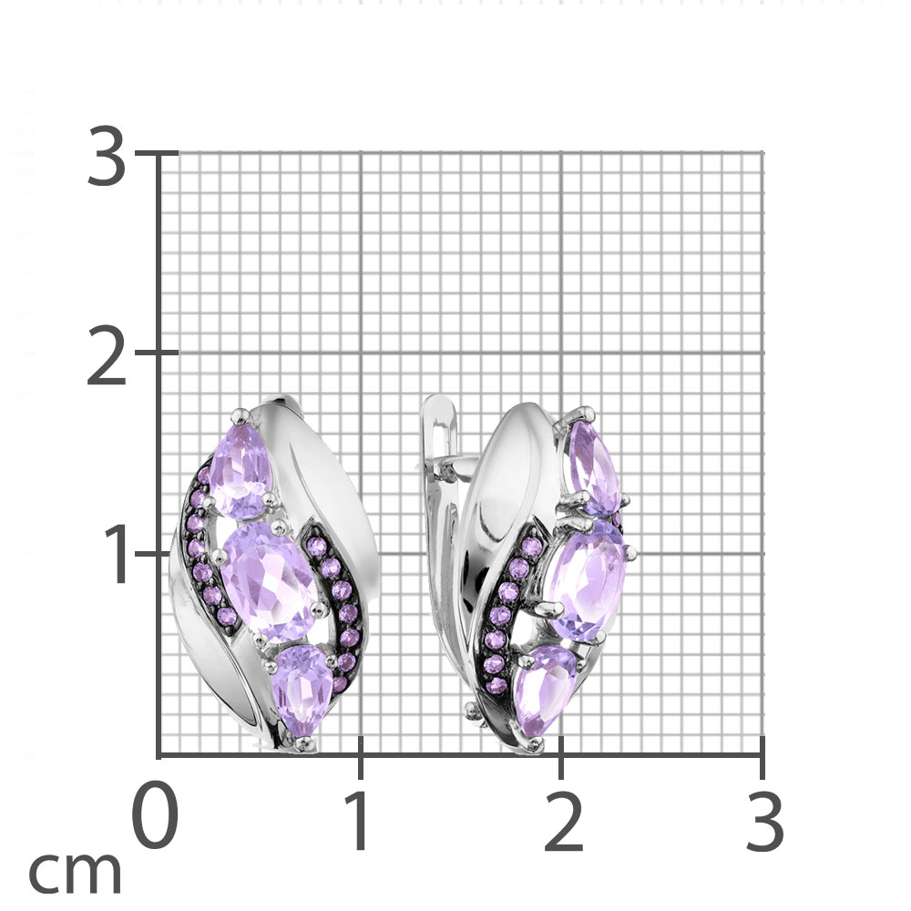 Серьги из белого золота с камнями Фианит Сиреневый, Аметист