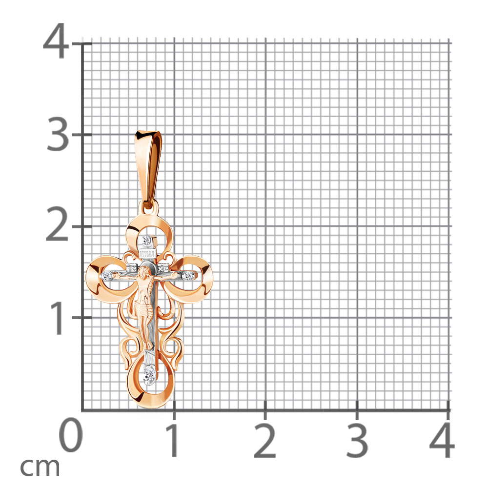 Cruce din aur roșu cu pietre Cubic Zirconia Incolor