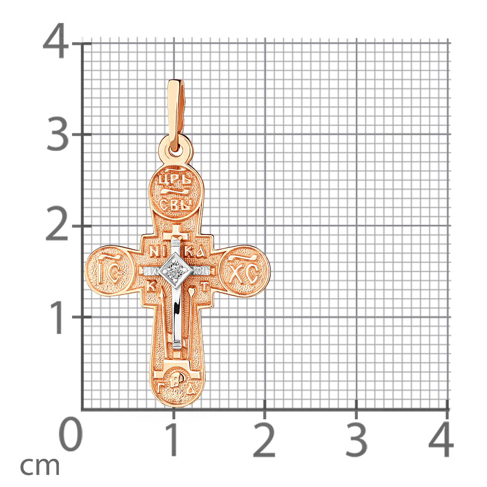 Cruce din aur roșu cu pietre Cubic Zirconia Incolor