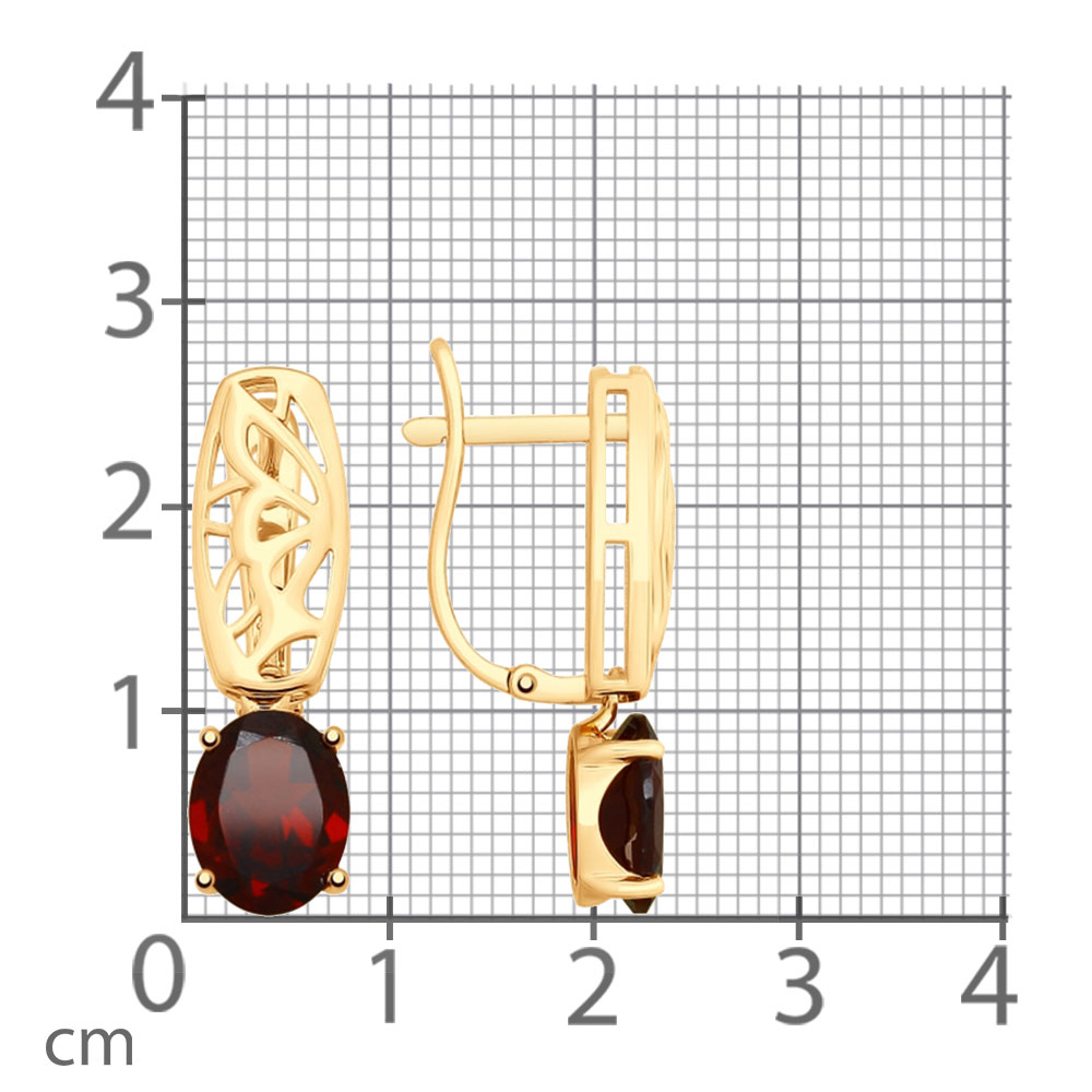 Серьги Длинные из красного золота с камнями Гранат