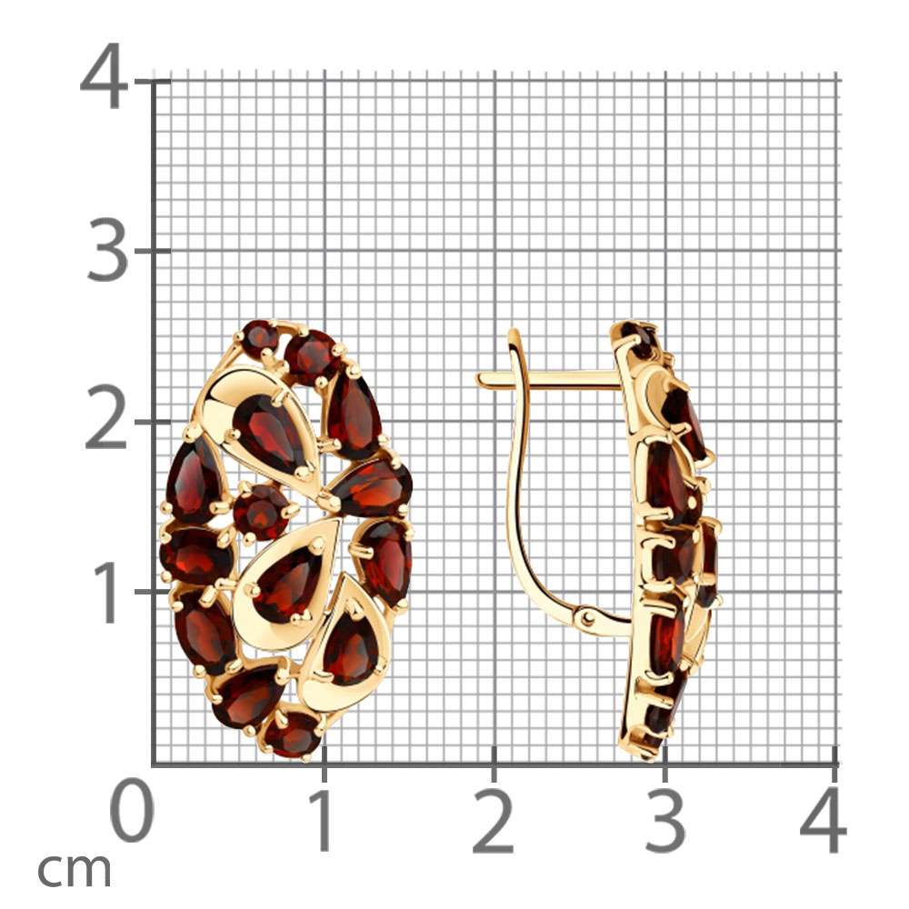 Серьги из красного золота с камнями Гранат