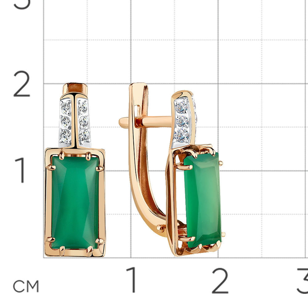 Cercei din aur roșu cu pietre Cubic Zirconia Incolor, Agat verde