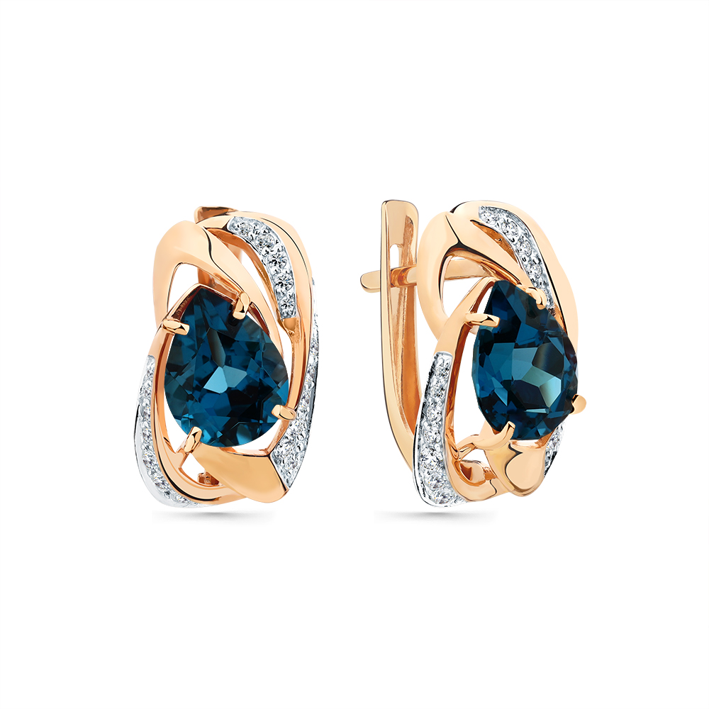 Cercei din aur roșu cu pietre Cubic Zirconia Incolor, Topaz London