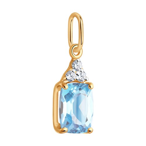 Pandantiv din aur roșu cu pietre Cubic Zirconia Incolor, Topaz albastru