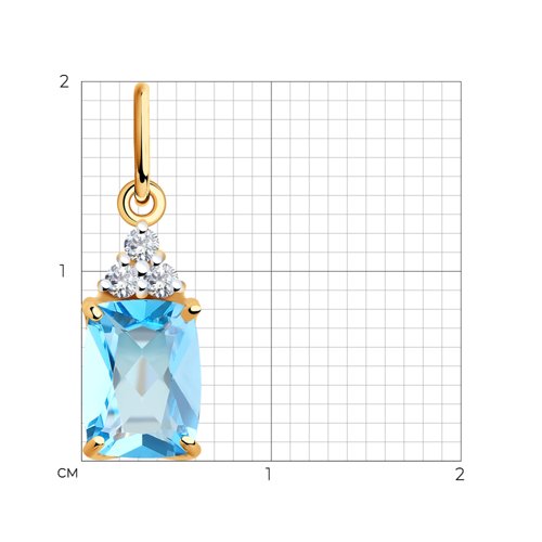 Pandantiv din aur roșu cu pietre Cubic Zirconia Incolor, Topaz albastru