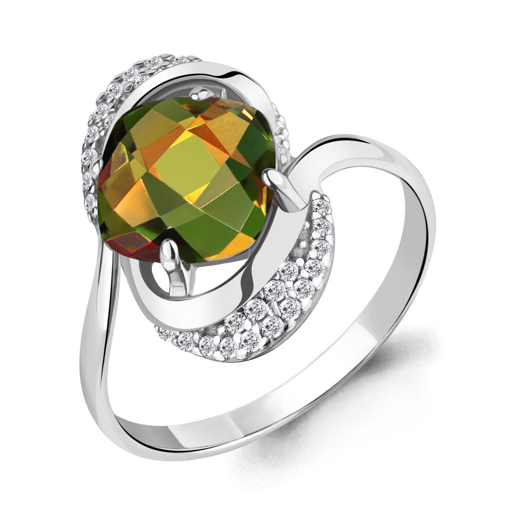 Inel din aur alb cu pietre Cubic Zirconia Incolor, Zultanit (sint.)