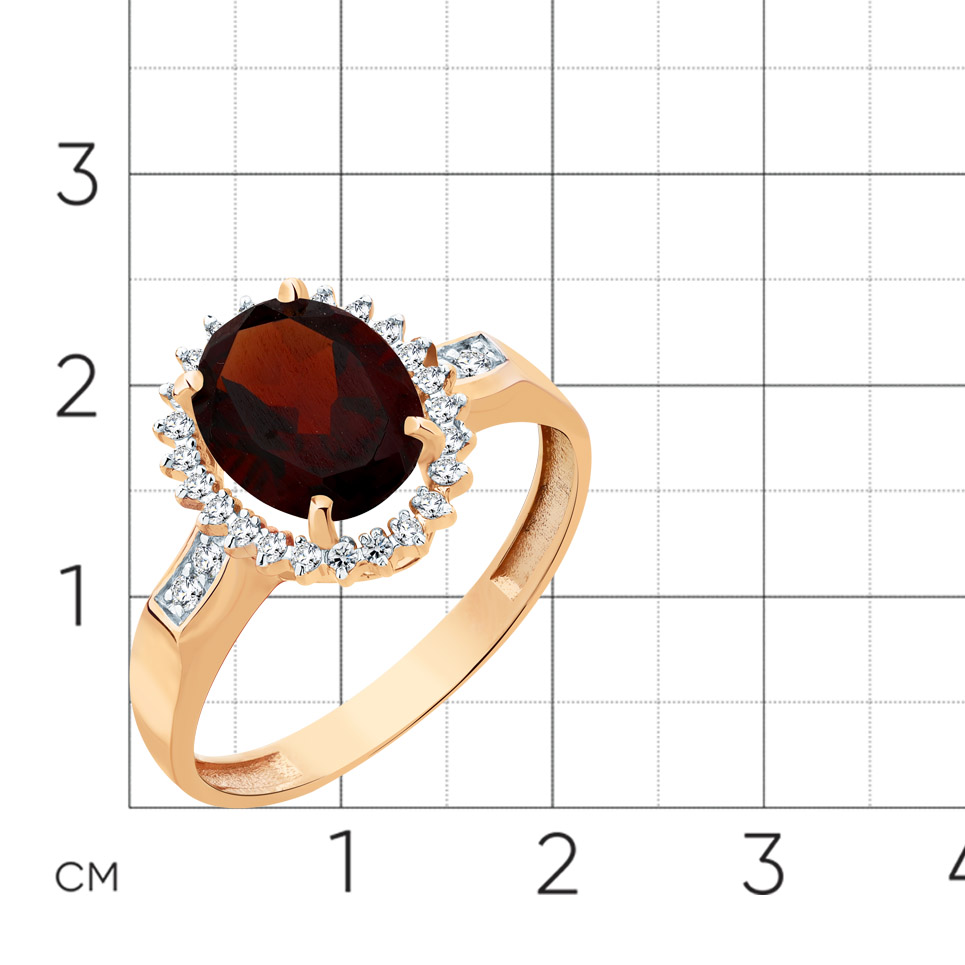 Inel din aur roșu cu pietre Cubic Zirconia Incolor, Granat sital