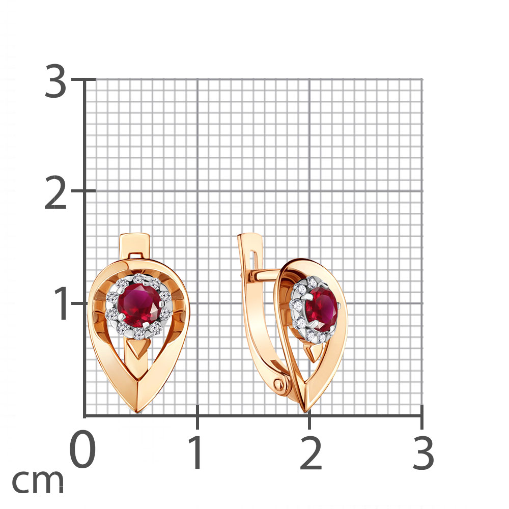 Серьги из красного золота с камнями Бриллиант, Рубин