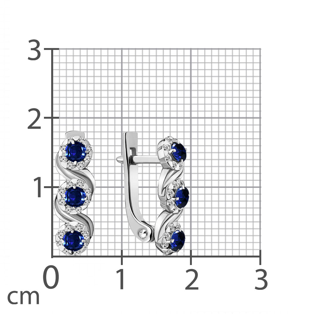 Серьги из белого золота с камнями Бриллиант, Сапфир