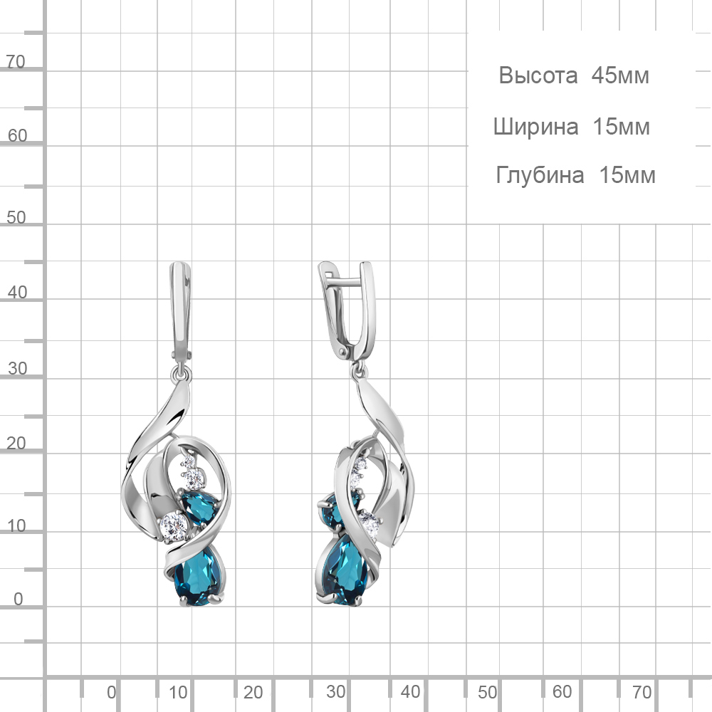 Cercei Suspendați din argint  cu pietre Cubic Zirconia Incolor, Topaz London