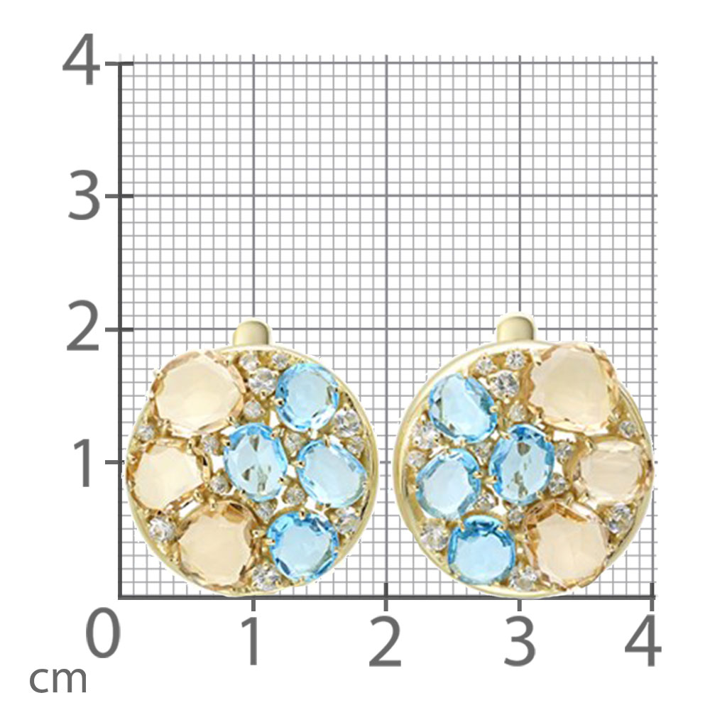 Cercei din aur roșu cu pietre Cuarț lemon, Topaz Swiss și Topaz incolor