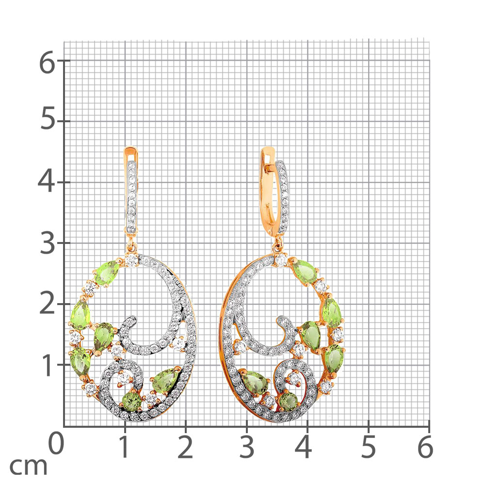 Cercei Suspendați din aur roșu cu pietre Cubic Zirconia Incolor, Crisolit