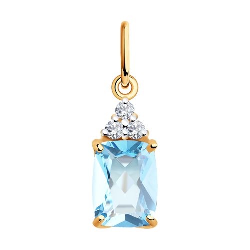 Pandantiv din aur roșu cu pietre Cubic Zirconia Incolor, Topaz albastru