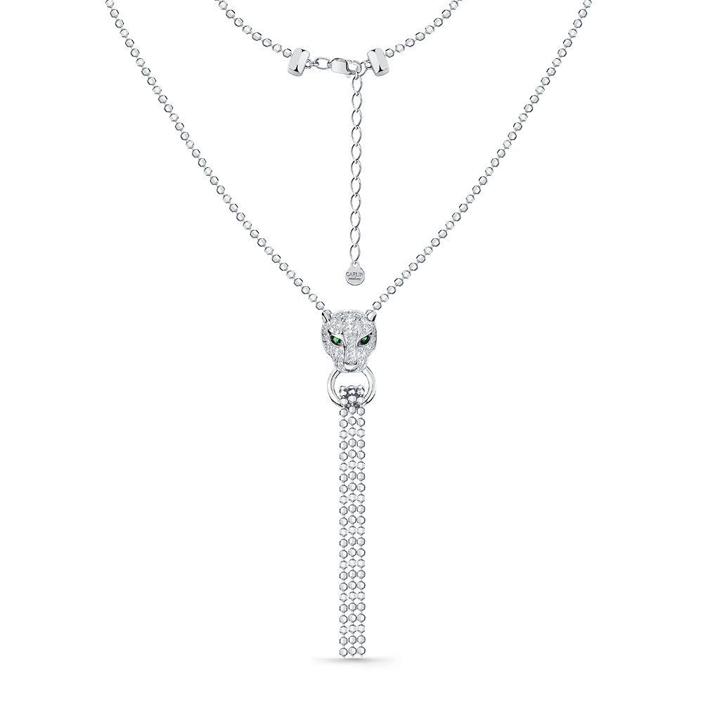 Colier din aur alb cu pietre Cubic Zirconia Incolor, Cubic Zirconia Verde