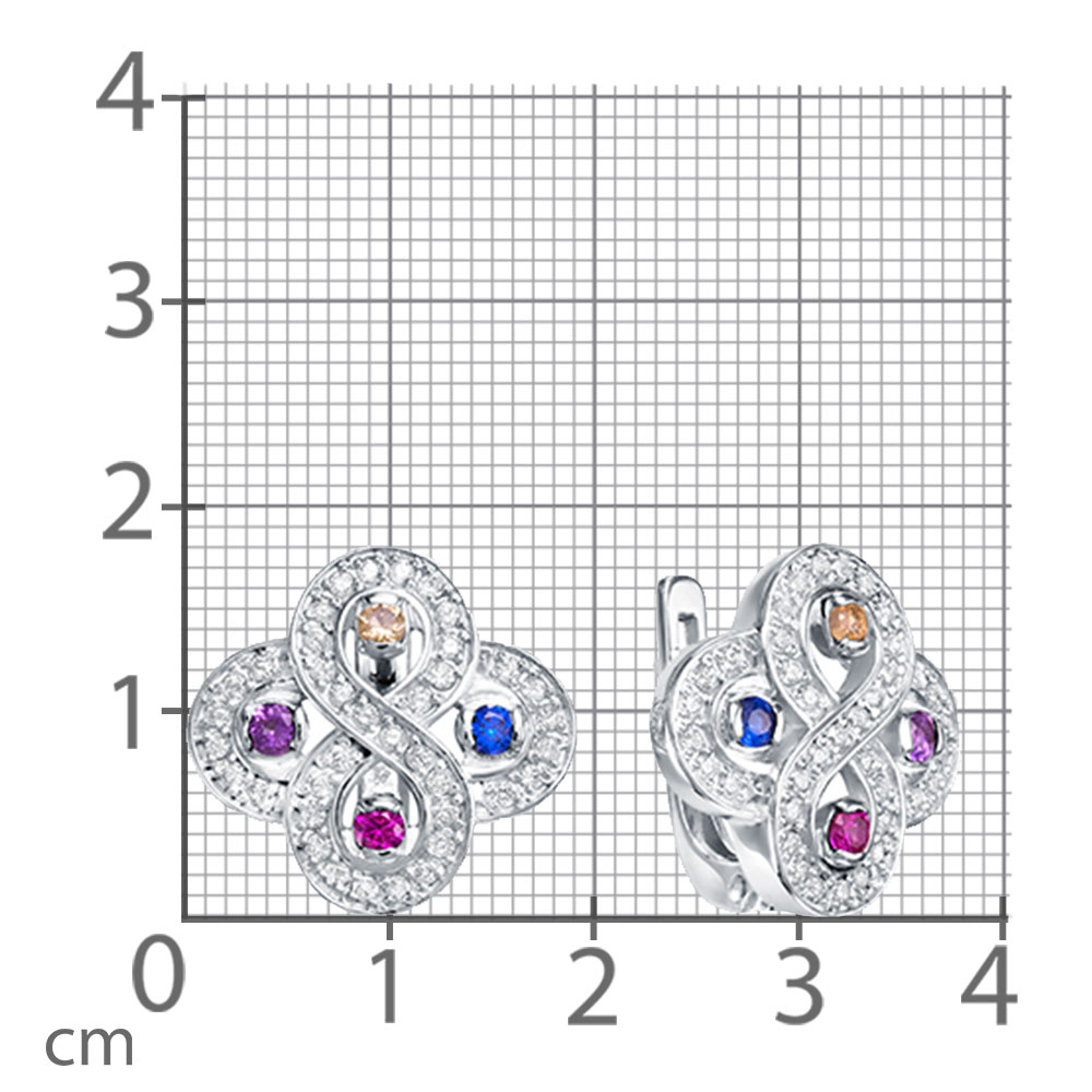 Cercei din argint  cu pietre Cubic Zirconia Incolor, Spinel Sintetic Albastru și Spinel Rosu Rubin